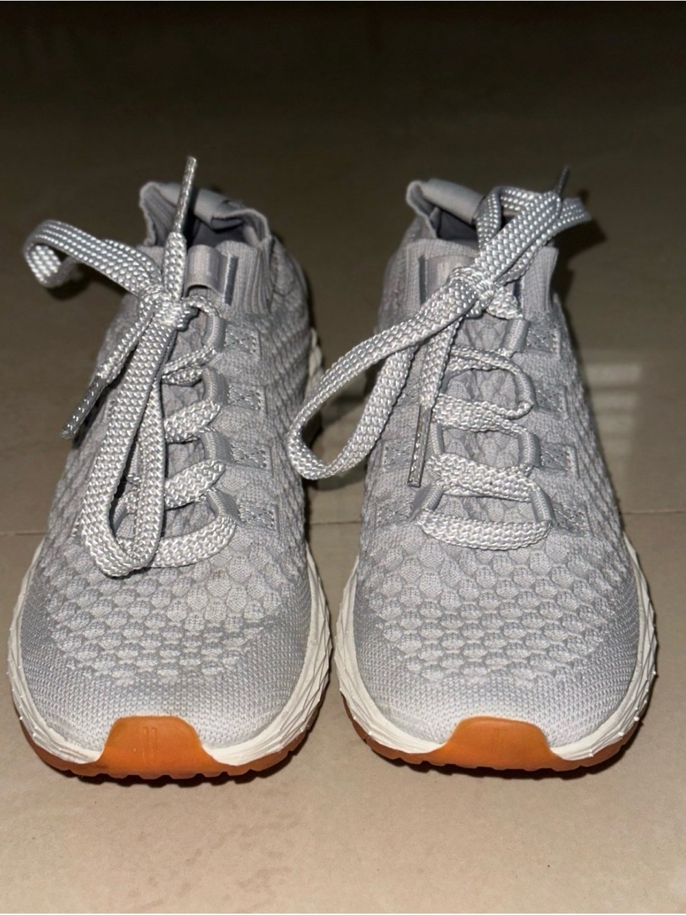 NOBULL Light Gray Knit Sneakers with Orange Toe Accents